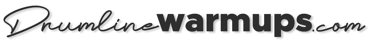 Drumline Warmups Logo Text The drumlinewarmups.com text logo is a cursive "drumline" because it's one single line!